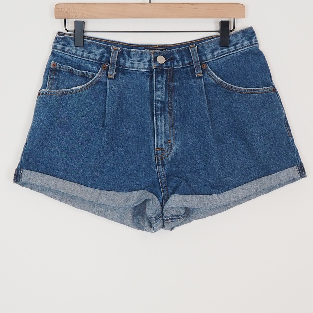Abercrombie & Fitch Annie High Rise Shorts 28/6 Blue Denim Cuffed Pleated Retro